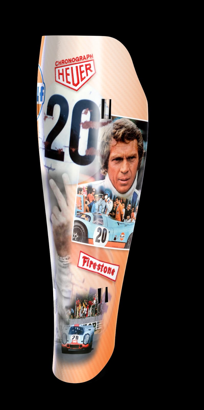 A prosthetic leg cover inspired by Le Mans Formula 1